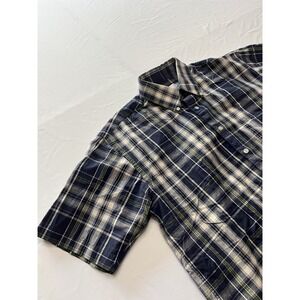 Men's Valentino Chemises Plaid Cotton Button Up Short Sleeve Shirt M